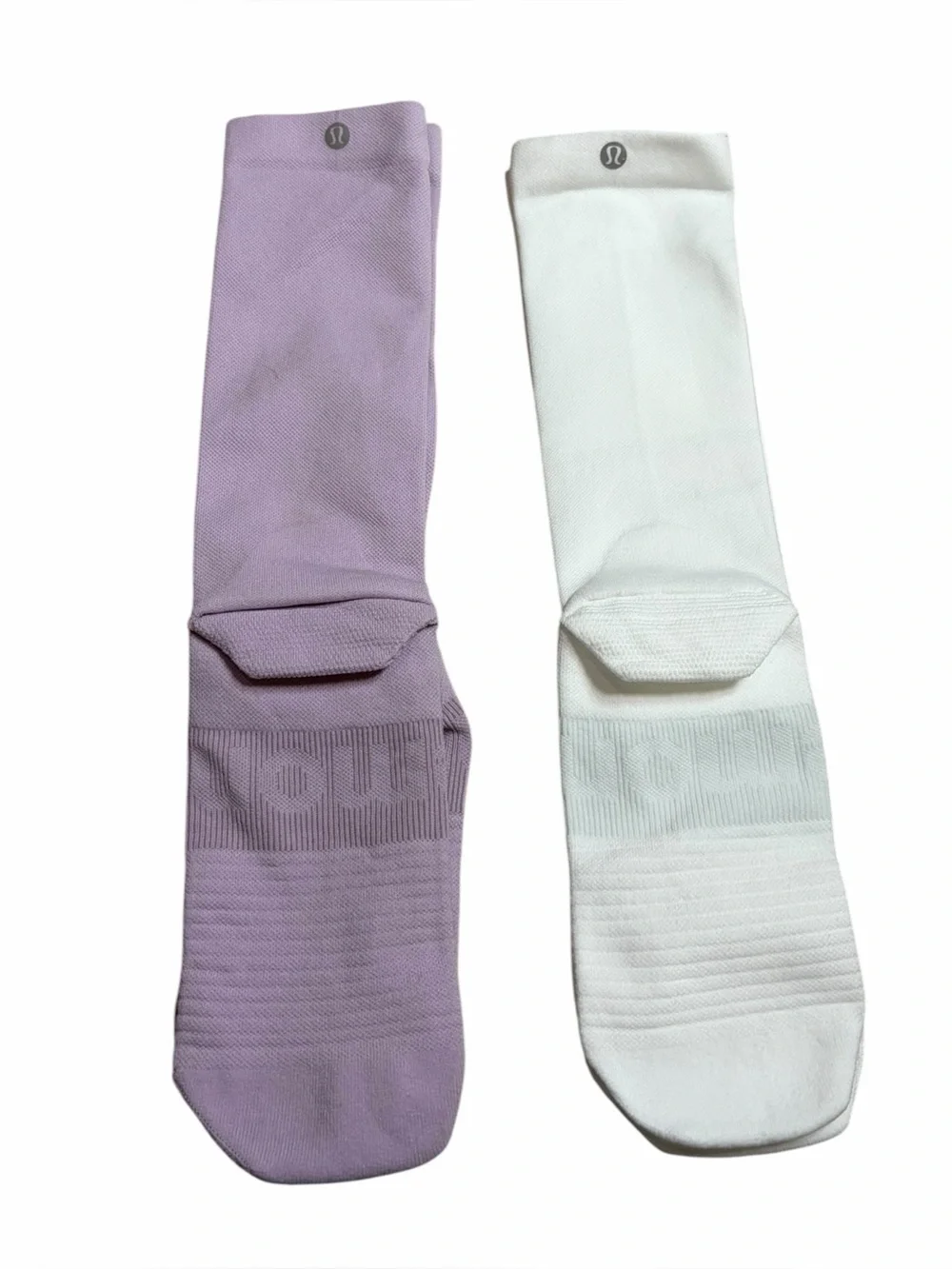 NWOT Lululemon Power Stride Socks *2 PACK Crew Length (Lilac Play/White) Size XL